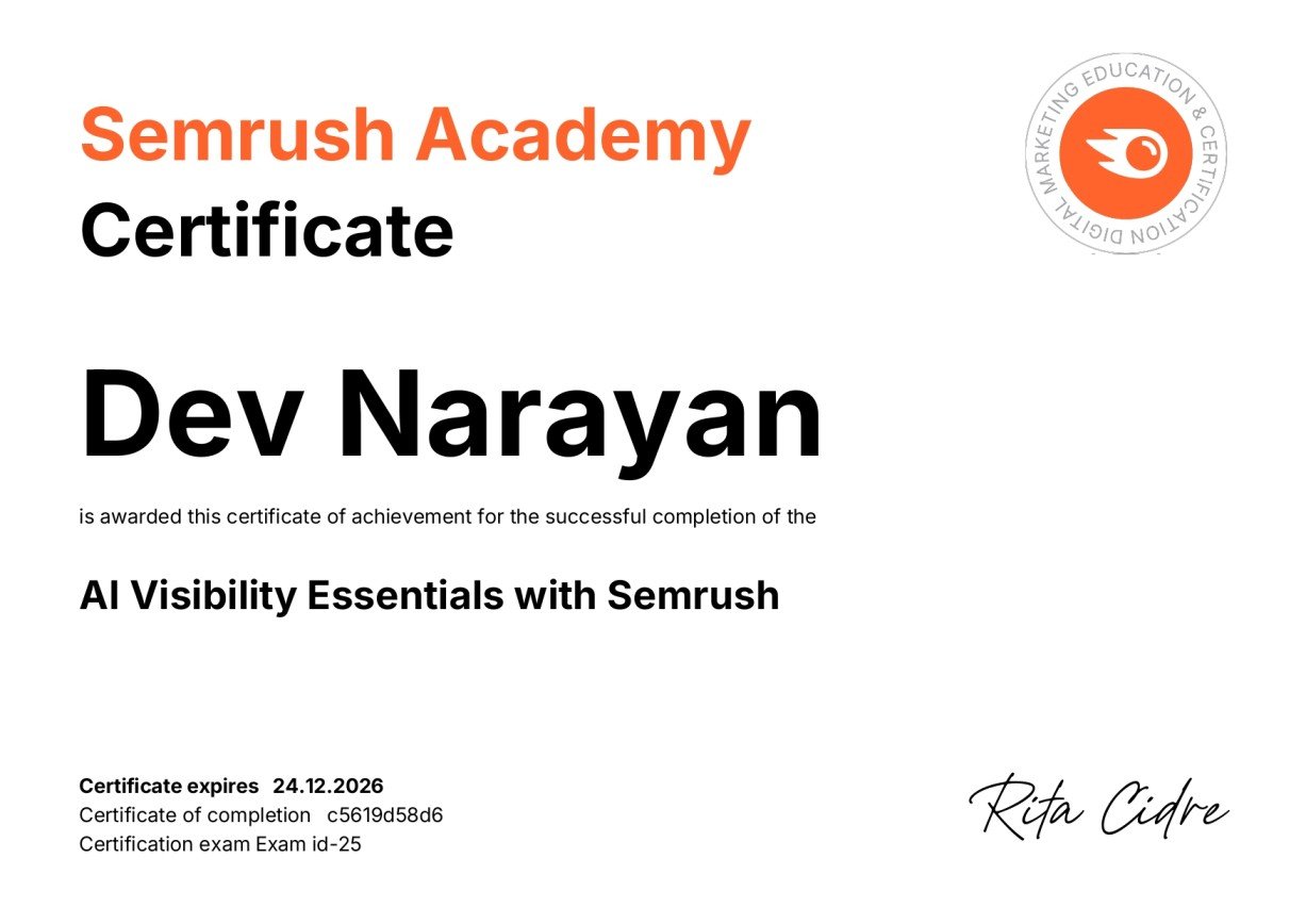 dev-narayan AI visivilty certificate